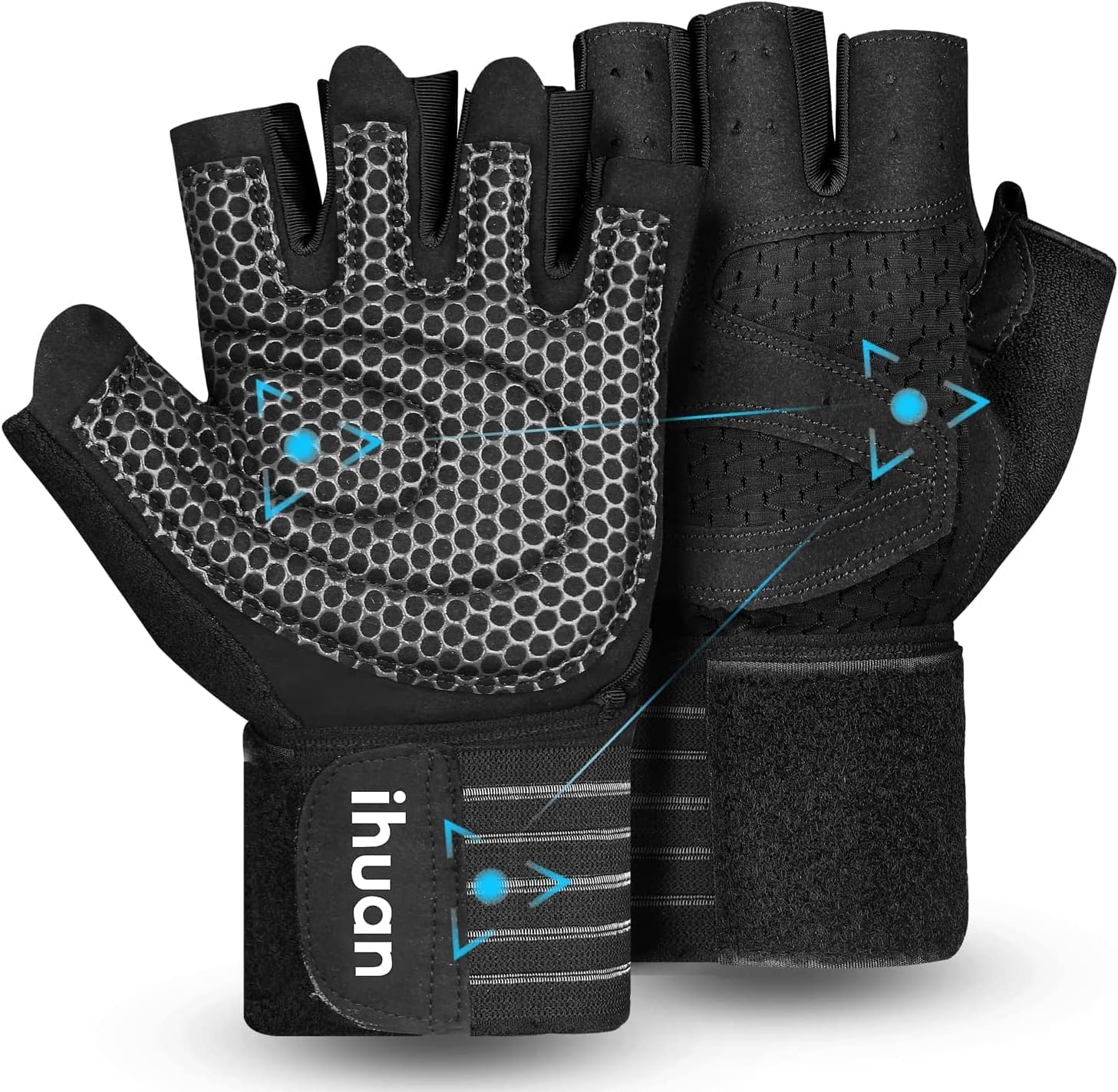 ihuan Ventilated Weight Lifting Gym Workout Gloves with Wrist Wrap Support for Men & Women, Full Palm Protection, for Weightlifting, Training, Fitness, Hanging, Pull ups ihuan Ventilated Weight Lifting Gym Workout Gloves with Wrist Wrap Support for Men & Women, Full Palm Protection, for Weightlifting, Training, Fitness, Hanging, Pull ups