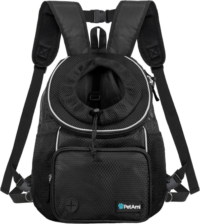PetAmi Adjustable Dog & Cat Chest Carrier Backpack, Ventilated for Hiking, Camping & Travel, Max 10 lbs, Black
