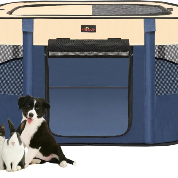 Dog Playpen, Pet Playpen, Foldable Kitten cage Puppy Play Pen, Portable Dog Kennel Tent Crate, Indoor Outdoor Travel Camping Use for Small Animals with Carrying Case (Blue M)