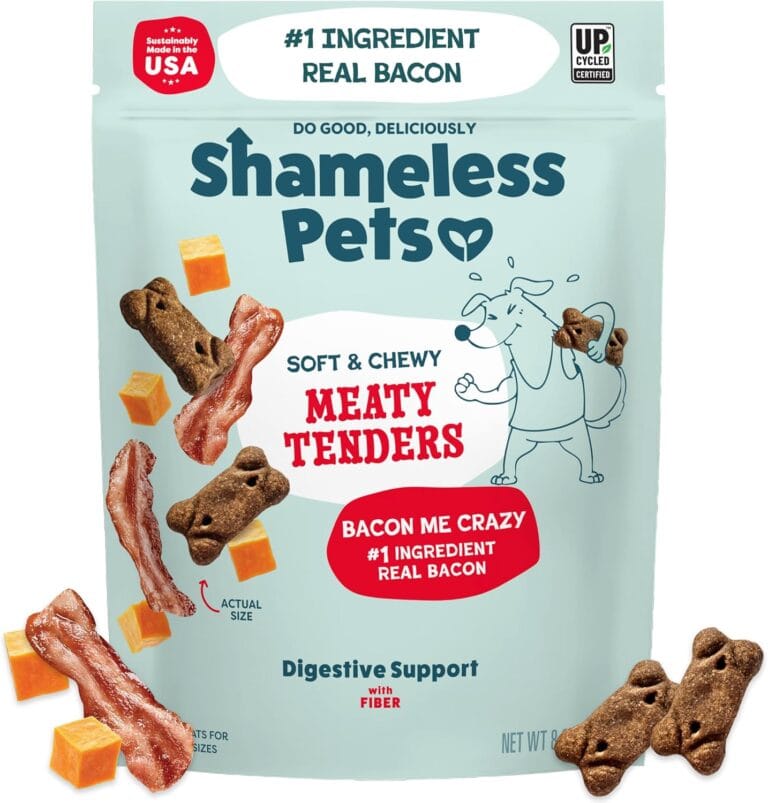 Shameless Pets Soft & Chewy Dog Treats, Bacon Me Crazy Meaty Tenders, 8oz  Real Bacon is 1st Ingredient  Grain Free, No Corn or Soy  Digestive Support  for Small, Medium & Large Dogs