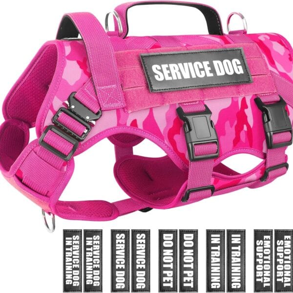 WINSEE Service Dog Vest Harness for Medium Dog, Tactical Working MOLLE Vest with 10 Pet Patches, No Pull Heavy Duty Harness for Training Walking