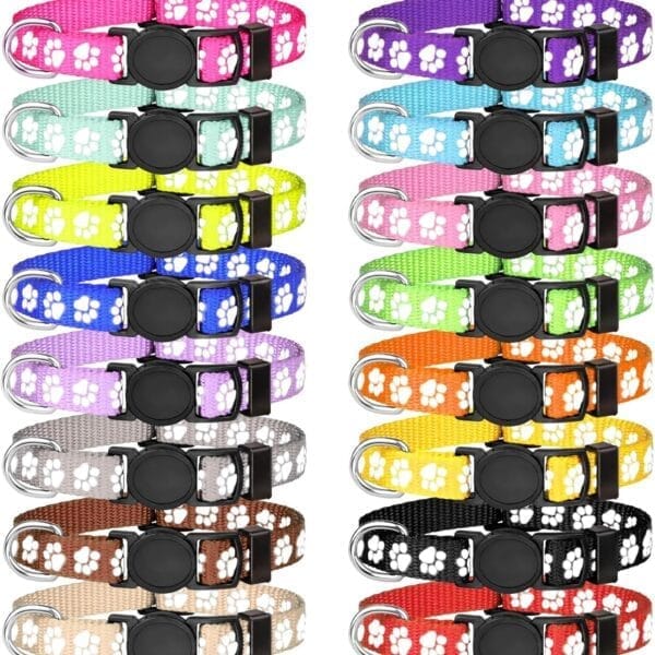 16 PCS Puppy Collars for Litter - Puppy Collars for Small Puppies Paw Print Safety Nylon Glow in The Dark Whelping Litter Collars(Small)