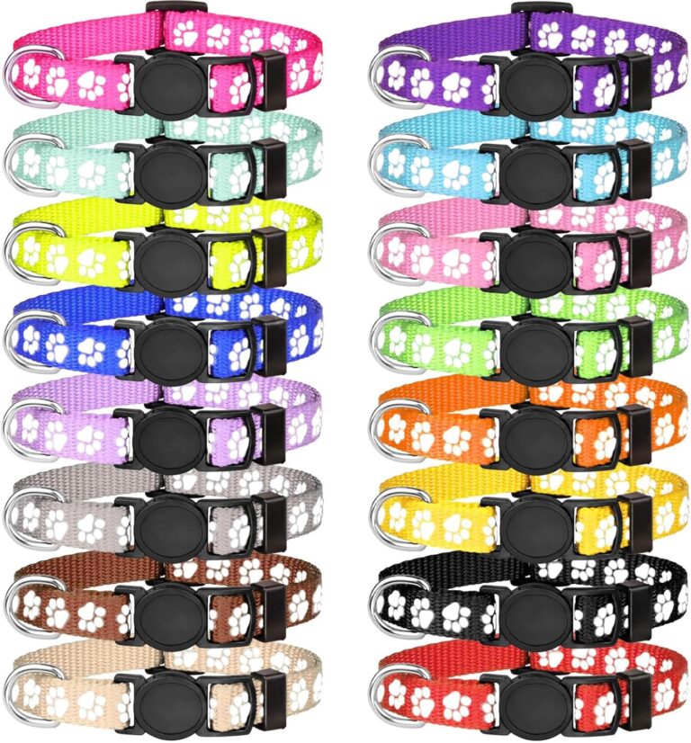16 PCS Puppy Collars for Litter - Puppy Collars for Small Puppies Paw Print Safety Nylon Glow in The Dark Whelping Litter Collars(Small)