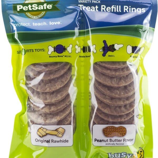 PetSafe Busy Buddy Natural Rawhide Rings - Long-Lasting Chew Refills - Quality Ingredients - Peanut Butter & Original Rawhide Flavored Treat Rings - Size C - 24-Pack
