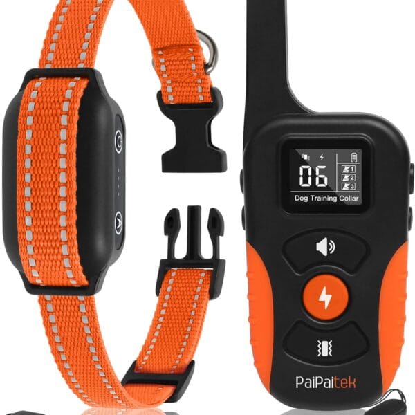 PaiPaitek Bark Activated Shock Collar with Remote - Automatic Bark and Training Collar Combo 3300ft Range, Bark Shock Collar for 40-150lbs Medium Large Dogs - IPX7 Waterproof