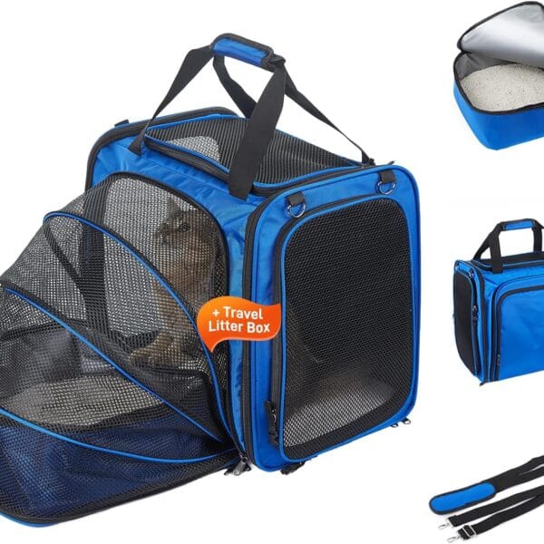 Large Cat Carrier with Litter Box, Expandable Cat Carrier for Car Travel, 17.3"x16.2"x13" Soft-Sided Pet Carrier, Collapsible Pet Carrier for Car Travel with Lockable Zippers for Medium Large Cat