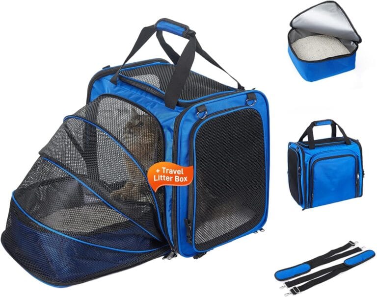 Large Cat Carrier with Litter Box, Expandable Cat Carrier for Car Travel, 17.3"x16.2"x13" Soft-Sided Pet Carrier, Collapsible Pet Carrier for Car Travel with Lockable Zippers for Medium Large Cat