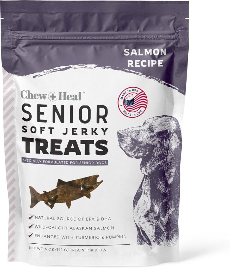 Seniors Soft Jerky Salmon Dog Treats - 5 oz of Omega Dog Joint Supplement, Wild Caught Salmon and Turmeric Jerky - Made in The USA