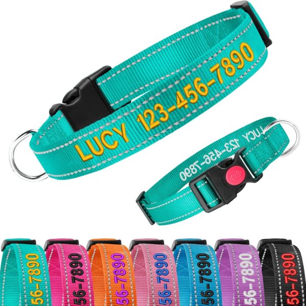 Reflective Personalized Dog Collars - Custom Embroidered Dog Collars for Small, Medium, Large Dogs- Adjustable Dog & Puppy Collar - Heavy Duty D-Ring for Leash & ID Tag