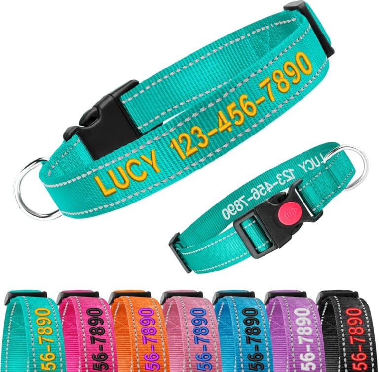 Reflective Personalized Dog Collars - Custom Embroidered Dog Collars for Small, Medium, Large Dogs- Adjustable Dog & Puppy Collar - Heavy Duty D-Ring for Leash & ID Tag