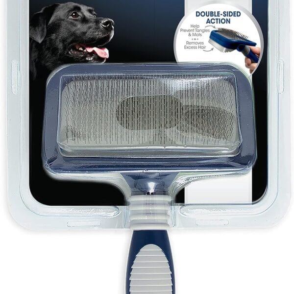 Four Paws Professional Series Grooming Brushes for Dogs & Cats, 2-in-1 Slicker Brush and Shedding Blade, Rubberized Handle, All Coat Types, Available in 3 Sizes