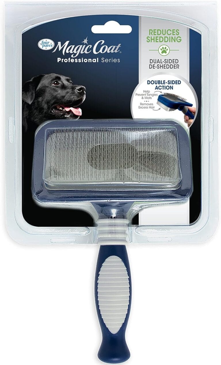 Four Paws Professional Series Grooming Brushes for Dogs & Cats, 2-in-1 Slicker Brush and Shedding Blade, Rubberized Handle, All Coat Types, Available in 3 Sizes