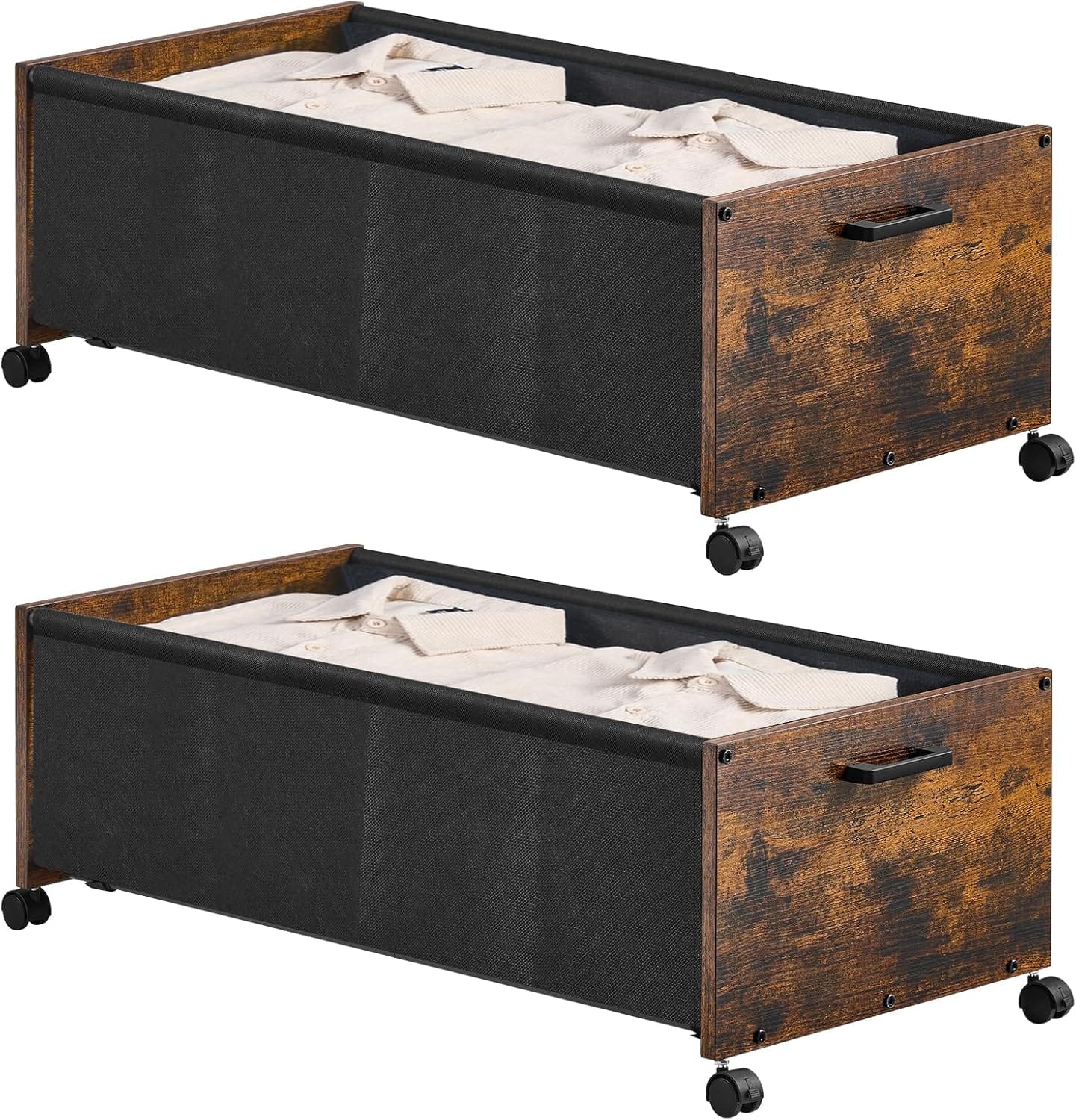 Under Bed Storage with Wheels, Wooden Under Bed Drawers On Wheels, Rolling Under Bed Shoe Storage, Space Saving, Rustic Brown,Quadruple Size,90L Under Bed Storage with Wheels, Wooden Under Bed Drawers On Wheels, Rolling Under Bed Shoe Storage, Space Saving, Rustic Brown,Quadruple Size,90L