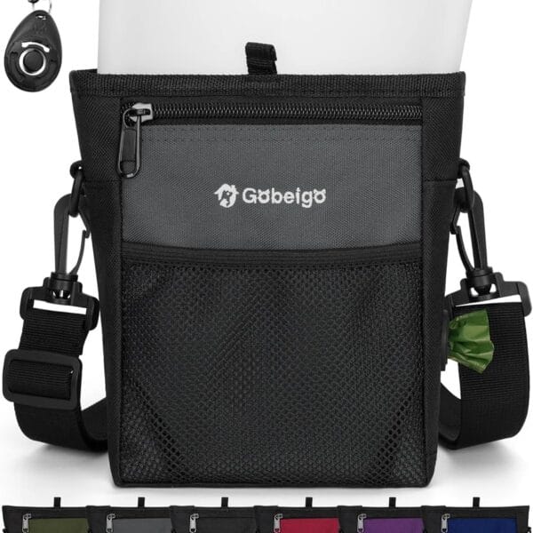 Gobeigo Dog Treat Pouch with Silicone Snack Bag, Front Pocket fits All Phones, 4 Cup Treat Bag with Training Clicker, Upgrade Stronger Magnetic Closure, 3 Ways to Wear Walking Fanny Pack (Gray)