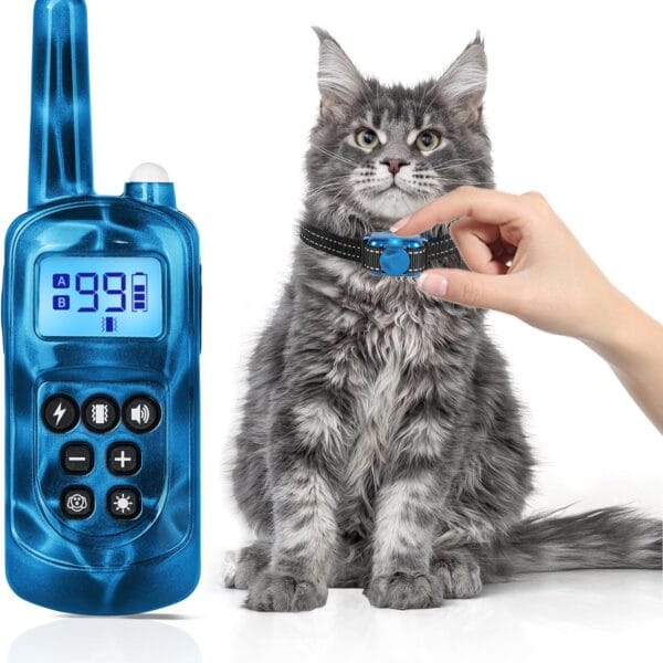 Cat Shock Collar with Remote 2000FT,Ultra-Small Cat Training Collar,Tailored for Cats,3 Training Modes Beep Vibration Shock Mode to Stop Meowing,Waterproof, Effective for Bad BehaviorBlue