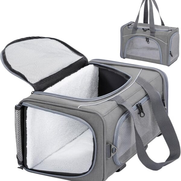 Petsfit Airline Approved Pet Carrier for Small Cats, 15x8x10 TSA Approved Carrier, with Removable Dual-Sided Padding (2-Way Placement) - Fits Under Most Airplane Seats, Escape Proof (Grey)
