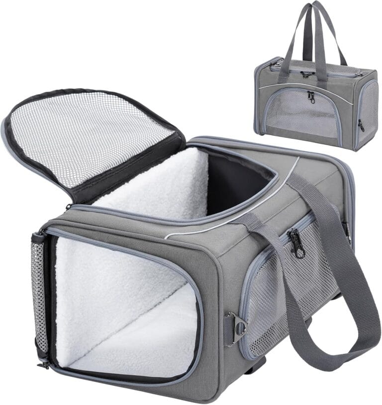 Petsfit Airline Approved Pet Carrier for Small Cats, 15x8x10 TSA Approved Carrier, with Removable Dual-Sided Padding (2-Way Placement) - Fits Under Most Airplane Seats, Escape Proof (Grey)