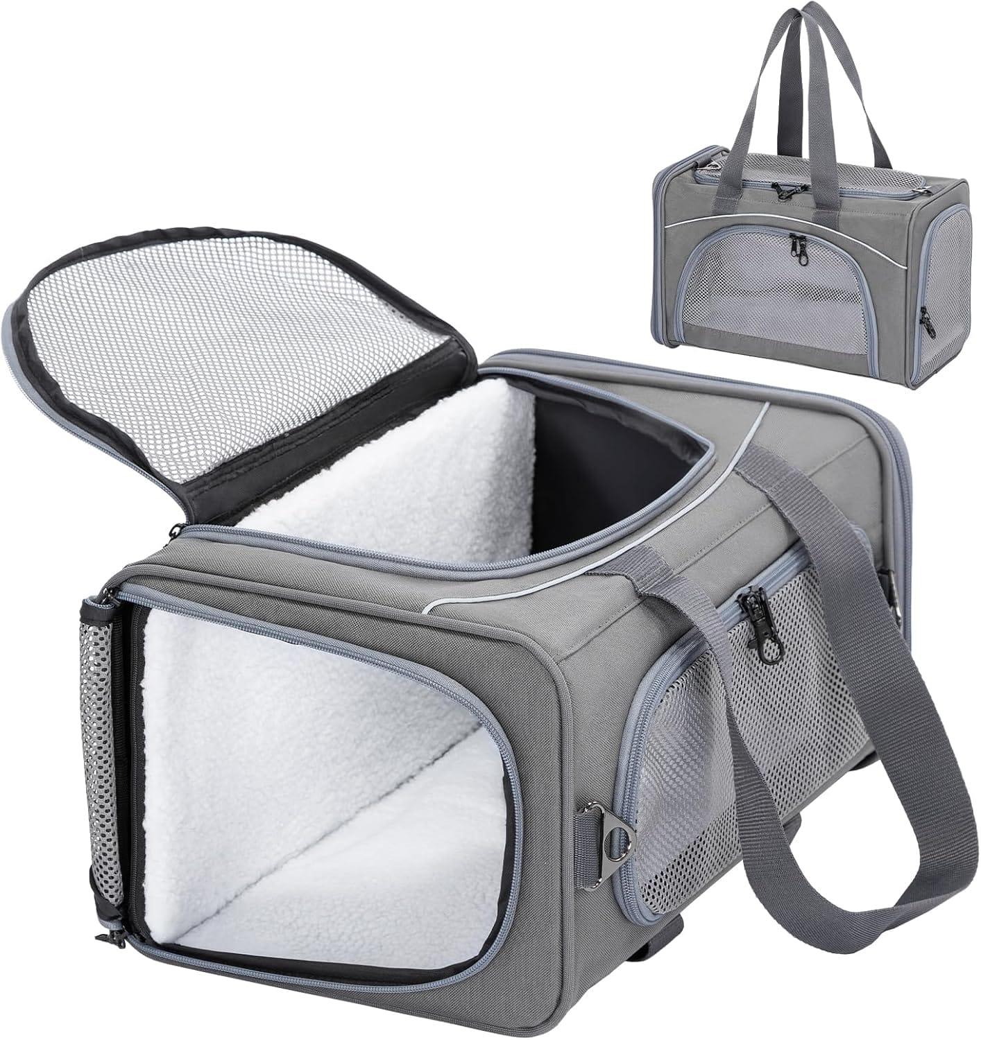 Petsfit Airline Approved Pet Carrier for Small Cats, 15x8x10 TSA Approved Carrier, with Removable Dual-Sided Padding (2-Way Placement) - Fits Under Most Airplane Seats, Escape Proof (Grey) Petsfit Airline Approved Pet Carrier for Small Cats, 15x8x10 TSA Approved Carrier, with Removable Dual-Sided Padding (2-Way Placement) - Fits Under Most Airplane Seats, Escape Proof (Grey)