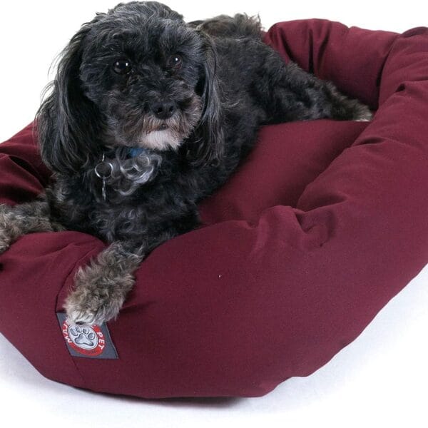 Majestic Pet 24 Inch Bagel Calming Dog Bed Washable  Cozy Soft Round Pet Bed with Spine Support for Dogs to Rest their Head - Fluffy Donut Puppy Bed 24x19x7 (Inch) - Small  Burgundy