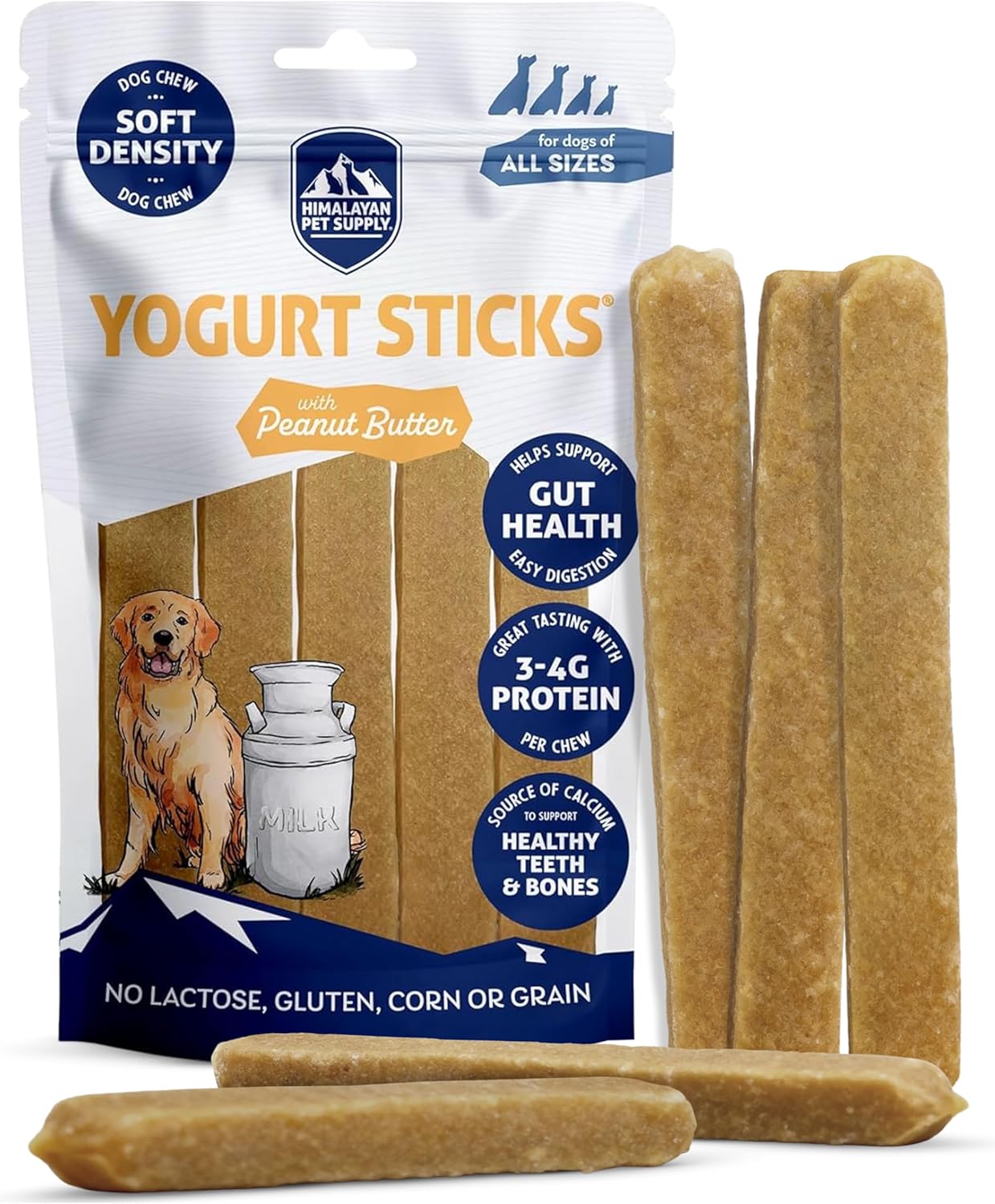 Himalayan Dog Chew Yogurt Sticks, Peanut Butter, Dog Treats With Prebiotics, Probiotics & Protein, Digestive Support, Lactose & Gluten Free, Natural Dog Treat for All Breeds, Made in America, 5 Count Himalayan Dog Chew Yogurt Sticks, Peanut Butter, Dog Treats With Prebiotics, Probiotics & Protein, Digestive Support, Lactose & Gluten Free, Natural Dog Treat for All Breeds, Made in America, 5 Count