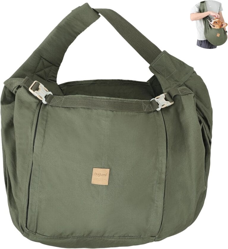 ETIAL Medium Dog Sling Carrier, Thick Padded Adjustable Shoulder Strap Dog Carriers with Metal Safety Leash, Comfortable Hand Free Pet Pouch Carrier for 25-40 lbs Dogs Outdoor Travel Hiking (Green)