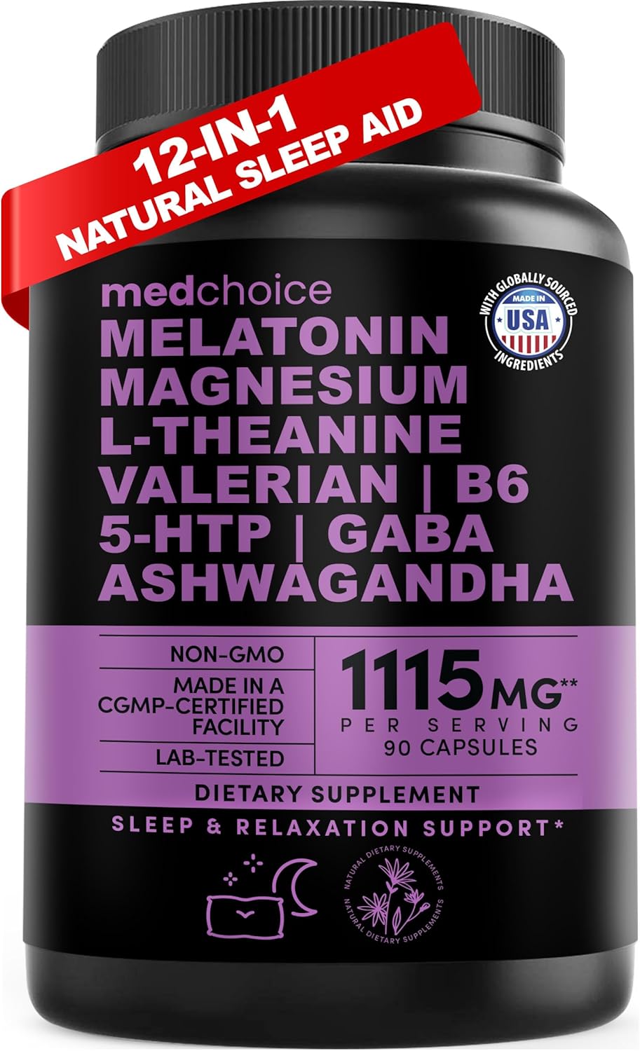 12-in-1 Melatonin Sleep Capsules - Natural Sleep Aids for Adults with Melatonin 5mg and Magnesium Glycinate 500mg, Sleep Aid with Ashwagandha, L Theanine, Valerian Root, GABA, 5-HTP (90ct, Pack of 1) 12-in-1 Melatonin Sleep Capsules - Natural Sleep Aids for Adults with Melatonin 5mg and Magnesium Glycinate 500mg, Sleep Aid with Ashwagandha, L Theanine, Valerian Root, GABA, 5-HTP (90ct, Pack of 1)