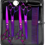 Professional Dog Grooming Scissors Set - 6.5" Thinning, 7" Straight, 7" Up-Curved, 7" Down-curved Scissors and Comb for Dog Cat Pet (Purple)