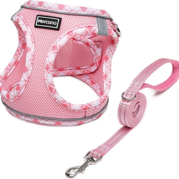 Mercano Soft Mesh Dog Harness and Leash Set, No-Chock Step-in Reflective Breathable Lightweight Easy Walk Vest Harnesses with Safety Buckle for Small Dogs, Cats (Pink, S)