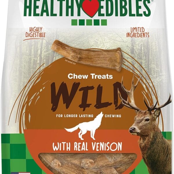Nylabone Healthy Edibles WILD Natural Dog Chew Treats for Large Dogs, Long Lasting Dog Healthy Chew Antler Bone Made in USA, Venison Flavor, For Dogs Up to 50 lbs. (10 Count)