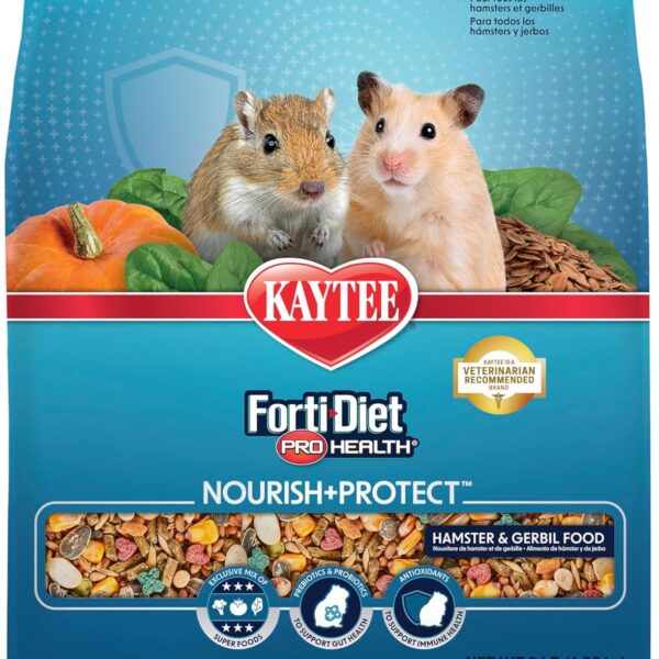 Kaytee Forti-Diet Pro Health Nourish+Protect Hamster and Gerbil Food, Comprehensive Nutrition Backed by Science, Digestive Health, Immune Support, 3 Pounds