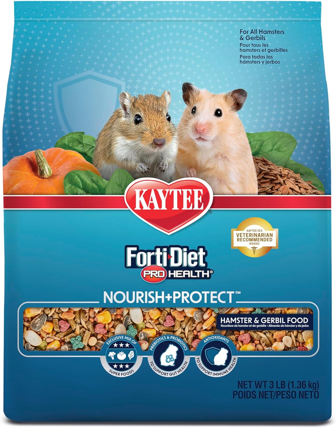 Kaytee Forti-Diet Pro Health Nourish+Protect Hamster and Gerbil Food, Comprehensive Nutrition Backed by Science, Digestive Health, Immune Support, 3 Pounds Kaytee Forti-Diet Pro Health Nourish+Protect Hamster and Gerbil Food, Comprehensive Nutrition Backed by Science, Digestive Health, Immune Support, 3 Pounds