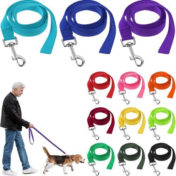 24 Pack Dog Training Leashes Nylon Dog Leashes for Small Medium Large Dogs Bulk Puppy Traction Rope with Swivel Hook for Walking Play Camping Backyard Hiking Shelter Outdoor