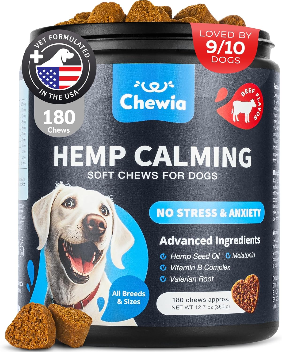 Hemp Calming Chews for Dogs - Dog Calming Treats - Anxiety Relief for Dogs with L-Theanine, Chamomile Extract, Valerian Root - Dog Anxiety Relief for Travel, Vet Visits, Thunderstorms, Nail Trimming Hemp Calming Chews for Dogs - Dog Calming Treats - Anxiety Relief for Dogs with L-Theanine, Chamomile Extract, Valerian Root - Dog Anxiety Relief for Travel, Vet Visits, Thunderstorms, Nail Trimming