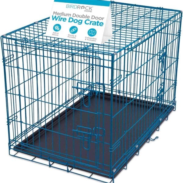 Internet's Best Wire Dog Kennel | Medium (36 Inches) | Double Door Metal Steel Crates | Indoor Outdoor Pet Home | Folding and Collapsible Cage | Blue
