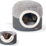K&H Pet Products Heated Cat Bed for Large Cats Indoor, Thermo-Pet Nest 2-in-1 Heated Pet Cave Tent & Cuddler Warming Bed, Waterproof Heater, Machine Washable, Safety Listed - Small 18 X 15in Gray