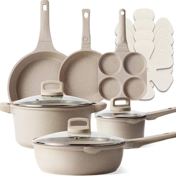 CAROTE 13pcs Pots and Pans Set Non Stick, Taupe Nonstick Cookware Set, Frying pans with lids, Kitchen Essentials Pot and Pan, Induction Cookware