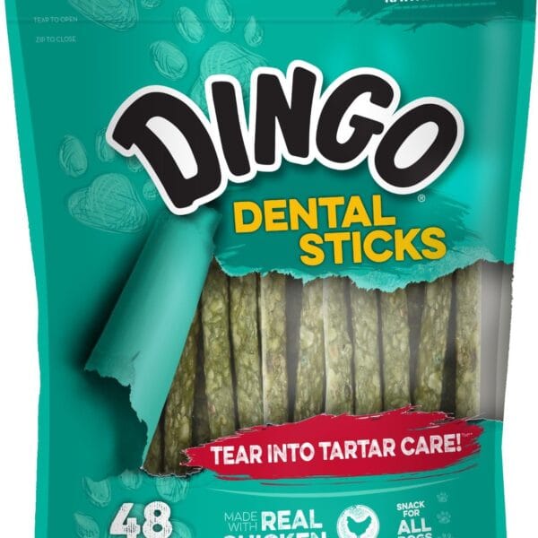 Dingo Dental Sticks 48 Count, Natural Chewing Action Helps Clean Teeth