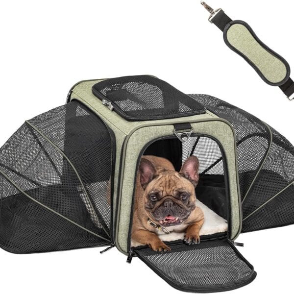 Petsfit Expandable Cat Carrier Dog Carrier, Soft-Sided Portable Pet Travel Carrier, Removable Soft Plush mat and Pockets, Locking Safety Zippers, 19x12x12 Inches