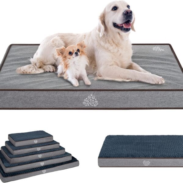 VANKEAN Dog Bed Soft Crate Pad Mat Reversible Warm& Cool, Washable Comfy Kennel Pad with Orthopedic Egg-Crate Foam for Small Medium Large Dogs, Water-Resistant Pet Bed, Grey