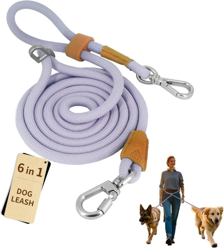 6-in-1 Dual Dog Leash - No-Pull Waist Leash for Large Dogs, 7FT Heavy Duty with Locking Carabiner (Purple)