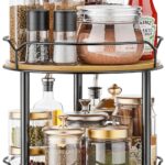 Lazy Susan Organizer 2 Tier - Turntable Spice Rack for Table Top, Wooden Rotating Lazy Susan for Cabinet Pantry Kitchen Countertop Dining Table Cupboard Bathroom Vanity Storage