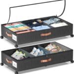 Under Bed Storage with Wheels, 2 Pack Under Bed Storage Containers with Dividers & Clear Lids, Under the bed storage Organizer Bins,Underbed Storage with Wheels for Clothes,Toys,Shoes (Black, 2 Pack)