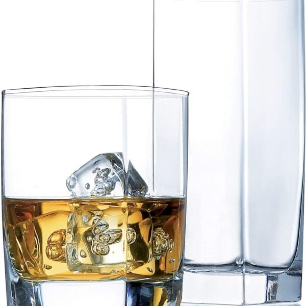 Collins Everyday Drinking Glasses Set of 16 Drinkware Kitchen Glasses for Cocktail, Iced Coffee, Beer, Ice Tea, Wine, Whiskey, Water, 8 Tall Highball Glass Cups & 8 Short Old Fashioned