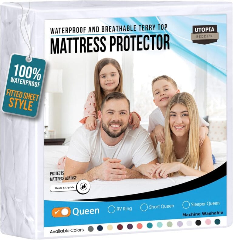 Utopia Bedding Waterproof Mattress Protector Queen Size, Premium 200 GSM Terry Mattress Cover, Soft & Breathable Bed Cover, Fitted Sheet Style with Stretchable Deep Pockets 17" (White)