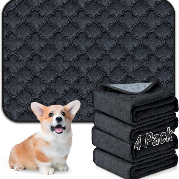 Washable Pee Pads for Dogs - 4 Pack Reusable Pee PadsWaterproof Puppy PadsPet Training PadsSuper Absorbent with Dog Paw Shape Non-Slip Backing (Dark Grey, 18" X 24" - 4 Pack)