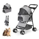 Pet Stroller 4 Wheels Dog Cat Stroller for Small Medium Dog Cats Carrier Jogger Travel Foldable Puppy with Detachable Carrier