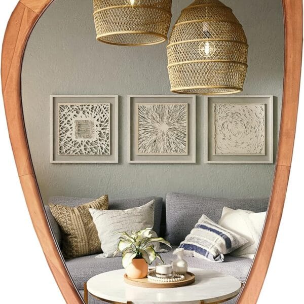 WallBeyond Asymmetrical Mirror, Irregular Wall Mirror, Wall Mirrors Decorative for Bedroom Living Room Entryway Hall, Wood Mirror for mid Century Modern Decor 30" H x 19" W