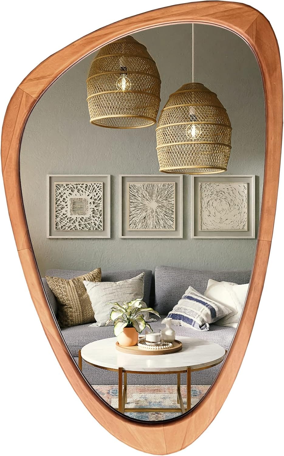 WallBeyond Asymmetrical Mirror, Irregular Wall Mirror, Wall Mirrors Decorative for Bedroom Living Room Entryway Hall, Wood Mirror for mid Century Modern Decor 30" H x 19" W WallBeyond Asymmetrical Mirror, Irregular Wall Mirror, Wall Mirrors Decorative for Bedroom Living Room Entryway Hall, Wood Mirror for mid Century Modern Decor 30" H x 19" W