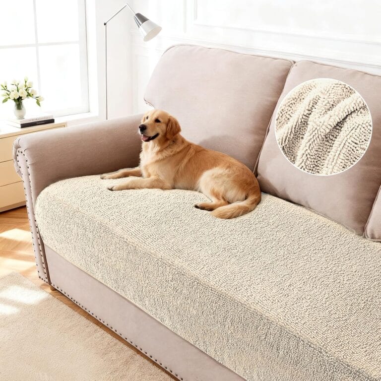 Plush Chenille Couch Cover for Dogs Washable Non Slip Sofa Covers for 3 Cushion Couch Pet Friendly Couch Covers For Sofa Soft Fuzzy Sofa Furniture Protector Covers for Dog (35" x 82", Ivory)