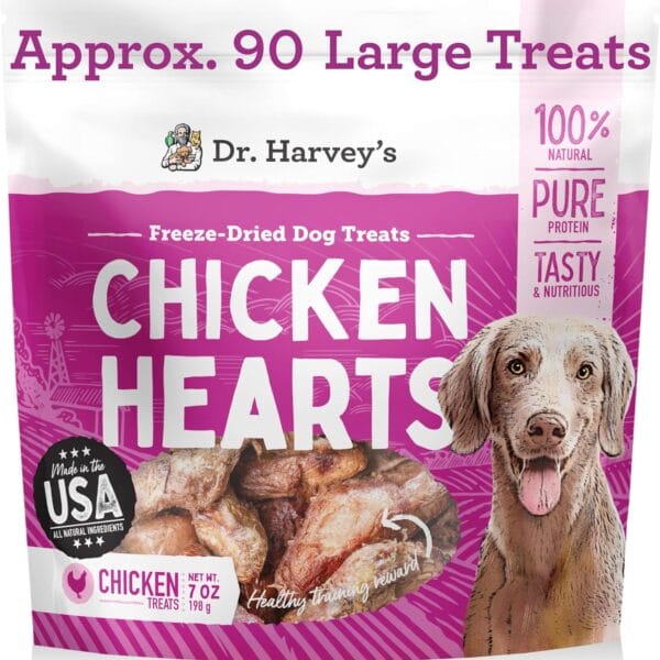 Dr. Harvey's Freeze-Dried Chicken Hearts - Training Dog Treats, Single Ingredient, All-Natural USA Sourced Protein, Allergen-Free - 7 Ounces (Pack of 1)